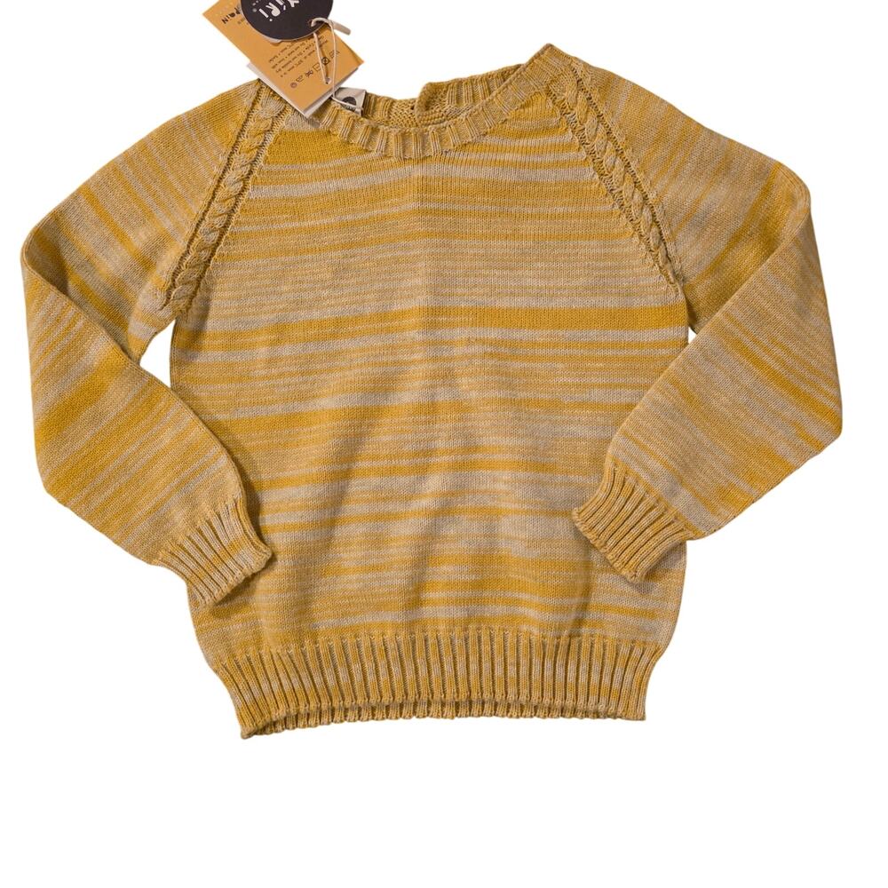 Bayiri Baby Organic Sweater 18M Unisex Yellow Crewneck Striped Soft Knit NEW